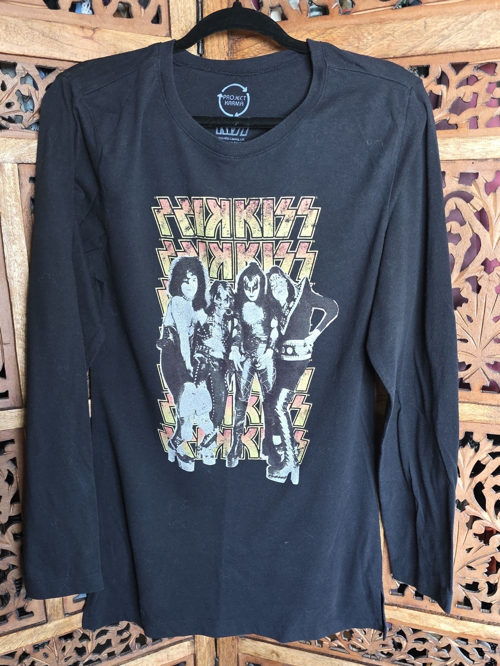 Kiss Black Long Sleeve Tee with Yellow & Red Band Graphic